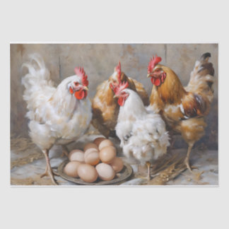 Papier Mousseline Poules et œufs de basse-cour en découpage