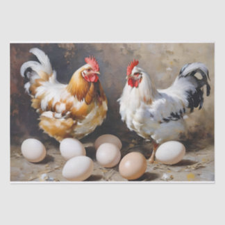 Papier Mousseline Poules et œufs de basse-cour en découpage