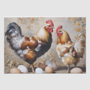 Papier Mousseline Poules et œufs de basse-cour en découpage