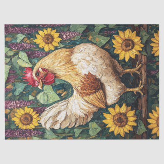 Papier Mousseline Poulet aux fleurs Peinture à l'huile (Recto)