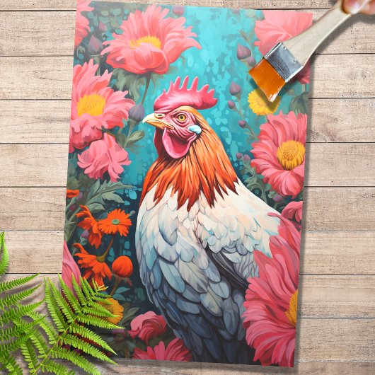 Papier Mousseline Poulet en fleurs 2 Papier décolpage