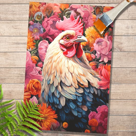 Papier Mousseline Poulet en fleurs 4 Papier de découpage