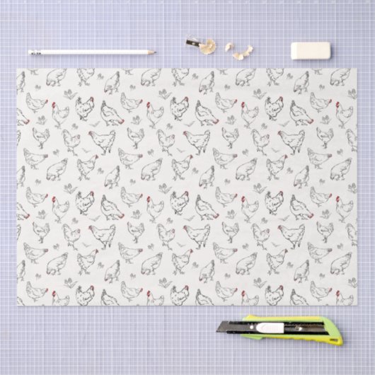 Papier Mousseline Poulets en encre (Artisanat)