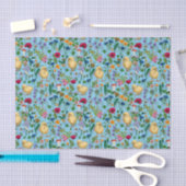 Papier Mousseline Poulets et fleurs sauvages sur bébé bleuChat dessi (Artisanat)