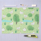 Papier Mousseline Poulets mignons blancs de prairie verte poules de  (Artisanat)