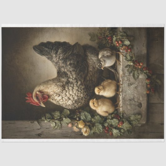 Papier Mousseline Poulets rustiques Hen avec poules Découpage (Recto)