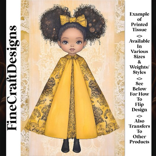 Papier Mousseline Poupée Afro-Américaine Mignonne, Découpage Jaune A