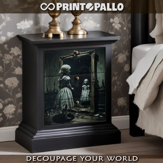 Papier Mousseline Poupée fantôme gothique dans un miroir maudit