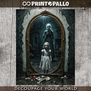 Papier Mousseline Poupée gothique maudite sortant d'un miroir