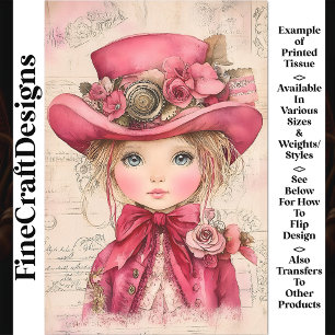 Papier Mousseline Poupée Steampunk Adorable, Tenue Rose AM7 Découpag