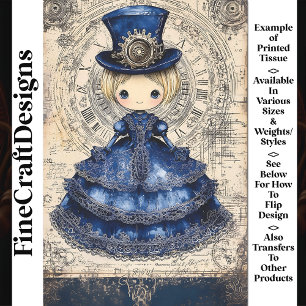 Papier Mousseline Poupée Steampunk en robe bleue et chapeau AM4 Déco