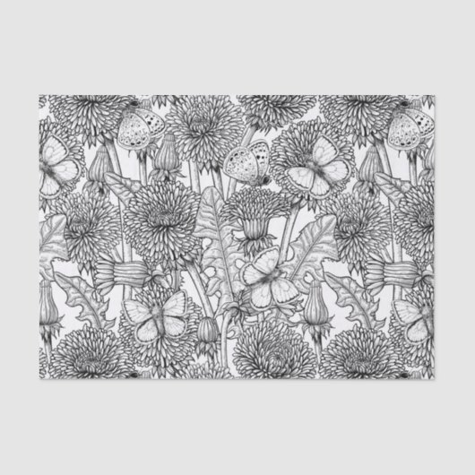 Papier Mousseline Pré Dandelion en noir et blanc (Recto)