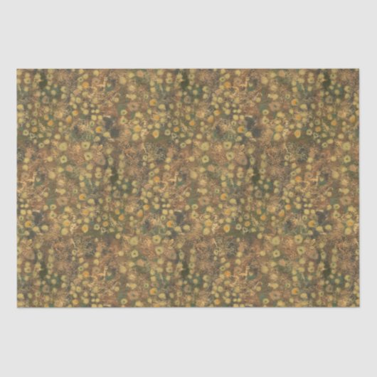 Papier Mousseline Pré doré, abstrait fleuri, vert olive jaune (Recto)