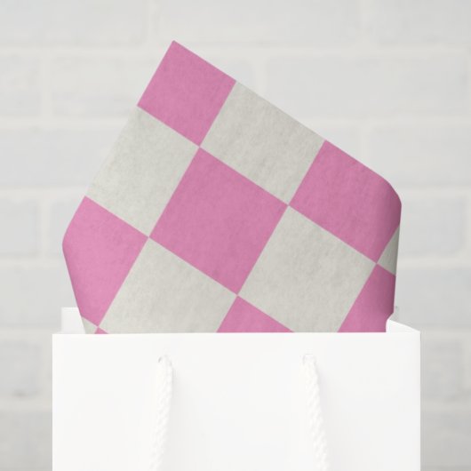 Papier Mousseline Préparé damier rose blanc Mod Rétro (Sac cadeau)