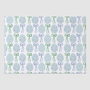 Papier Mousseline Préppy Bleu et Vert Vaches et Oeufs de Pâques