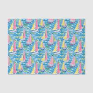 Papier Mousseline Preppy Palm Beach Imprimer Bateaux à voile rose et