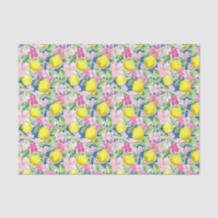 Papier Mousseline Preppy Palm Beach Imprimer Citrons bleu et jaune