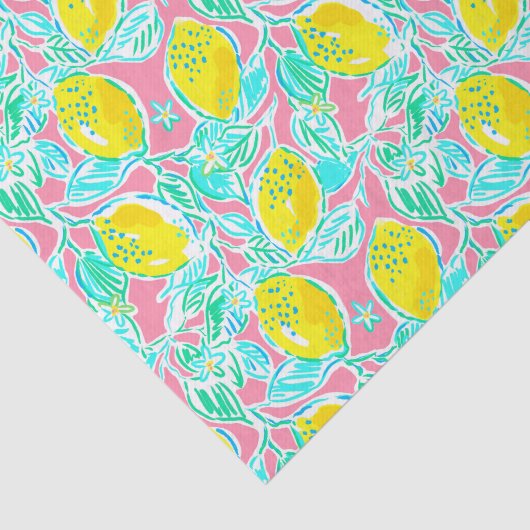 Papier Mousseline Preppy Palm Beach Imprimer Citrons rose et jaune (Détail)