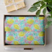Papier Mousseline Preppy Palm Beach Imprimer Citrons rose et jaune (Cadeau)