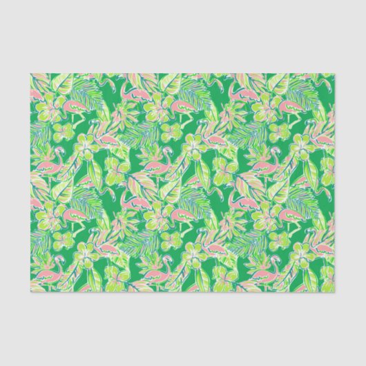 Papier Mousseline Preppy Palm Beach Imprimer Flamants roses rose et  (Recto)
