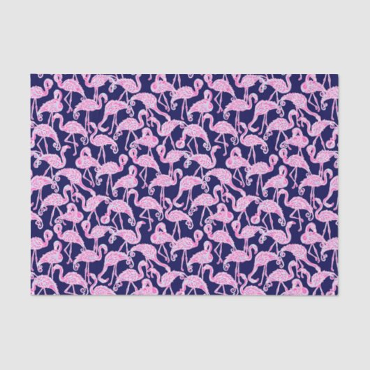Papier Mousseline Preppy Palm Beach Imprimer Flamants roses rose et  (Recto)