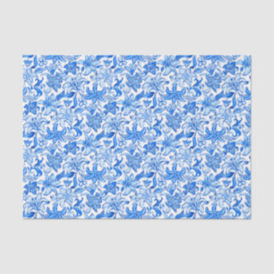 Papier Mousseline Preppy Palm Beach Imprimer Fleurs bleues et blanch