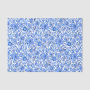 Papier Mousseline Preppy Palm Beach Imprimer Fleurs bleues et blanch