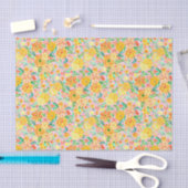 Papier Mousseline Preppy Palm Beach Imprimer Fleurs rose et jaune (Artisanat)