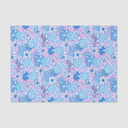 Papier Mousseline Preppy Palm Beach Imprimer Lavande & Tortues Bleue (Recto)