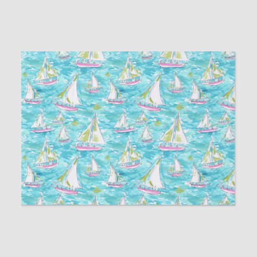 Papier Mousseline Preppy Palm Beach Imprimer Pastel Voiliers (Recto)