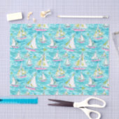 Papier Mousseline Preppy Palm Beach Imprimer Pastel Voiliers (Artisanat)