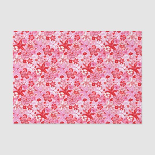 Papier Mousseline Preppy Palm Beach Imprimer rose et rouge Fleurs (Recto)