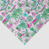 Papier Mousseline Preppy Palm Beach Imprimer rose et vert animal Vac (Détail)