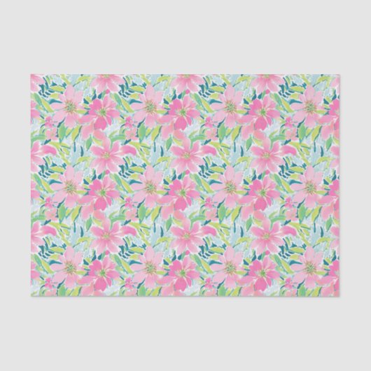 Papier Mousseline Preppy Palm Beach Imprimer rose et vert Fleurs (Recto)
