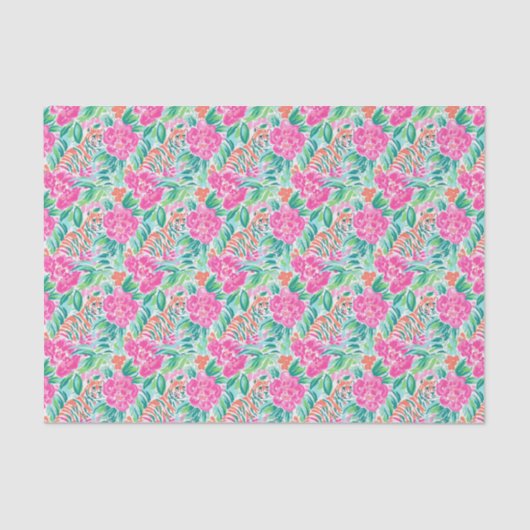 Papier Mousseline Preppy Palm Beach Imprimer Tigres rose et vert (Recto)
