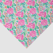 Papier Mousseline Preppy Palm Beach Imprimer Tigres rose et vert (Détail)