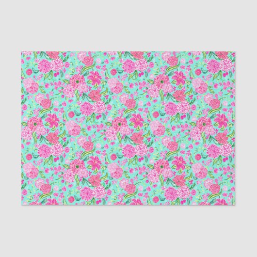 Papier Mousseline Preppy Palm Beach Imprimer Turquoise de fleurs ros (Recto)