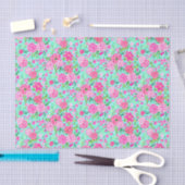 Papier Mousseline Preppy Palm Beach Imprimer Turquoise de fleurs ros (Artisanat)