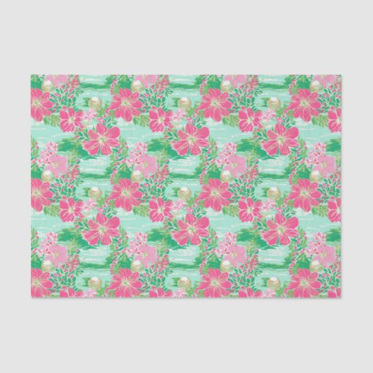 Papier Mousseline Preppy Palm Beach Motif de fleurs tropicales (Recto)