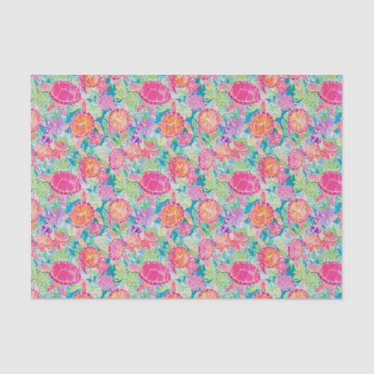 Papier Mousseline Preppy Palm Beach Motif de tortues tropicales (Recto)