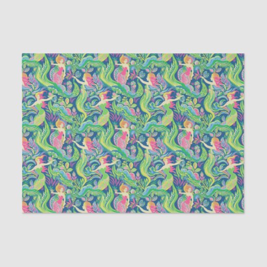 Papier Mousseline Preppy Palm Beach Motif tropical Mermaids (Recto)