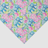 Papier Mousseline Preppy Palm Beach Print Blue and Pink Elephants (Détail)
