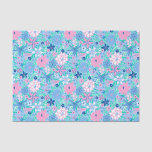 Papier Mousseline Preppy Palm Beach Print Blue and rose Flowers