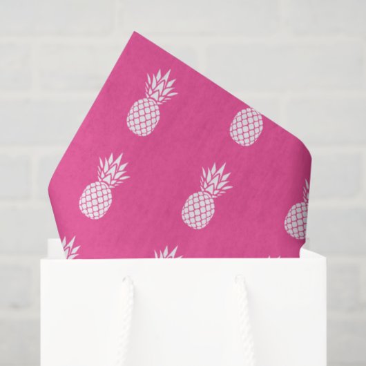 Papier Mousseline Preppy White Pineapples on Pink (Sac cadeau)