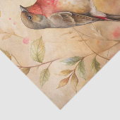 Papier Mousseline Pretty Bird Perched on a Branch with Red Berries (Détail)