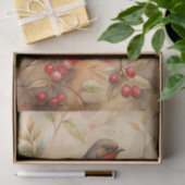 Papier Mousseline Pretty Bird Perched on a Branch with Red Berries (Cadeau)