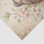 Papier Mousseline Pretty Bird Perched on White Floral Branch (Détail)