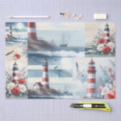 Papier Mousseline Pretty Coastal Christmas Lighthouse Collage (Artisanat)