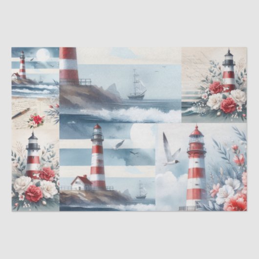 Papier Mousseline Pretty Coastal Christmas Lighthouse Collage (Recto)
