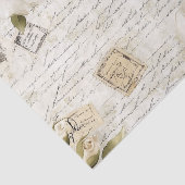 Papier Mousseline Pretty Ivory Roses on Simulated Text and Stamps (Détail)